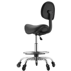 VEVOR Saddle Stool with Back Support Footrest, 500 lbs Weight Capacity, Height Adjustable, Quiet Casters, PU Leather Seat, 360° Swivel Saddle Stool Rolling Chair for Salon, Spa, Bar, Medical, Black