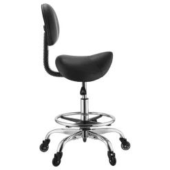 VEVOR Saddle Stool with Back Support Footrest, 500 lbs Weight Capacity, Height Adjustable, Quiet Casters, PU Leather Seat, 360° Swivel Saddle Stool Rolling Chair for Salon, Spa, Bar, Medical, Black