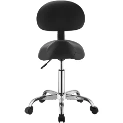 VEVOR Saddle Stool with Back Support, 500 lbs Weight Capacity, Height Adjustable, Ergonomic PU Leather Seat, 360° Swivel Saddle Stool Rolling Chair with Wheels for Salon, Spa, Bar, Medical, Black
