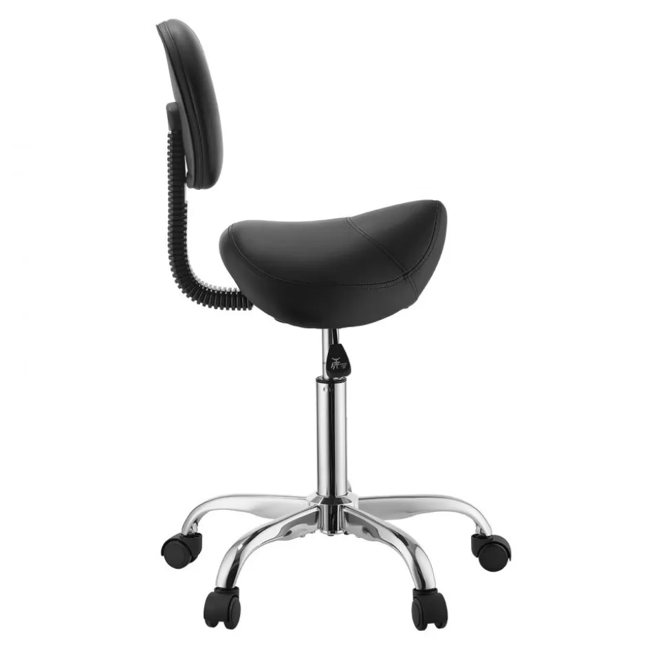 VEVOR Saddle Stool with Back Support, 500 lbs Weight Capacity, Height Adjustable, Ergonomic PU Leather Seat, 360° Swivel Saddle Stool Rolling Chair with Wheels for Salon, Spa, Bar, Medical, Black
