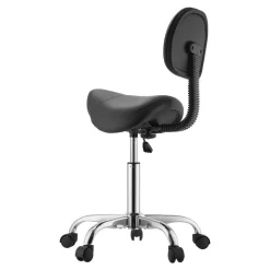 VEVOR Saddle Stool with Back Support, 500 lbs Weight Capacity, Height Adjustable, Ergonomic PU Leather Seat, 360° Swivel Saddle Stool Rolling Chair with Wheels for Salon, Spa, Bar, Medical, Black