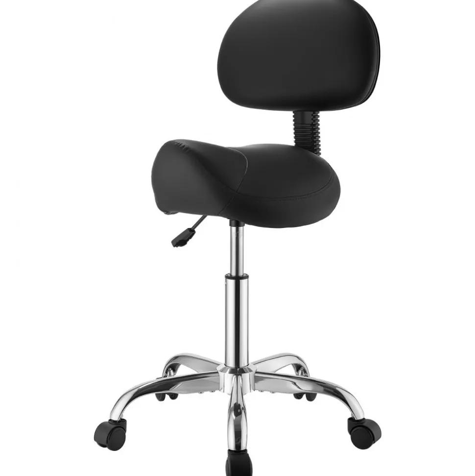 VEVOR Saddle Stool with Back Support, 500 lbs Weight Capacity, Height Adjustable, Ergonomic PU Leather Seat, 360° Swivel Saddle Stool Rolling Chair with Wheels for Salon, Spa, Bar, Medical, Black