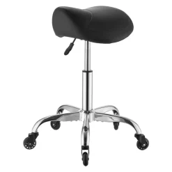 VEVOR Saddle Stool with Wheels, 500 lbs Weight Capacity, Height Adjustable, Quiet Casters, Ergonomic PU Leather Seat, 360° Swivel Saddle Stool Rolling Chair for Salon, Spa, Bar, Home, Medical, Black