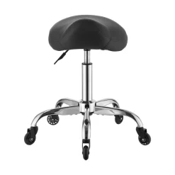 VEVOR Saddle Stool with Wheels, 500 lbs Weight Capacity, Height Adjustable, Quiet Casters, Ergonomic PU Leather Seat, 360° Swivel Saddle Stool Rolling Chair for Salon, Spa, Bar, Home, Medical, Black