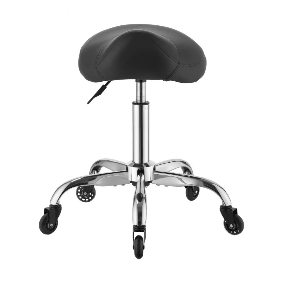 VEVOR Saddle Stool with Wheels, 500 lbs Weight Capacity, Height Adjustable, Quiet Casters, Ergonomic PU Leather Seat, 360° Swivel Saddle Stool Rolling Chair for Salon, Spa, Bar, Home, Medical, Black