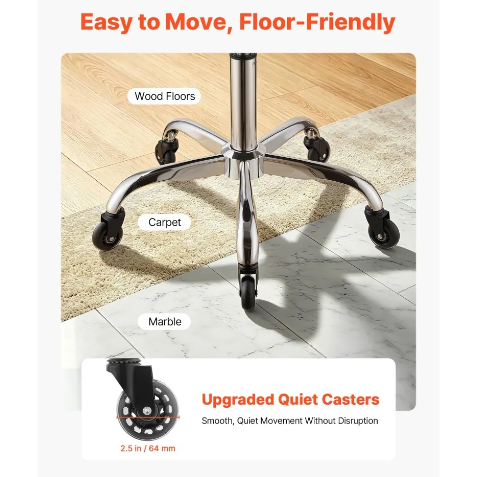 VEVOR Saddle Stool with Wheels, 500 lbs Weight Capacity, Height Adjustable, Quiet Casters, Ergonomic PU Leather Seat, 360° Swivel Saddle Stool Rolling Chair for Salon, Spa, Bar, Home, Medical, Black