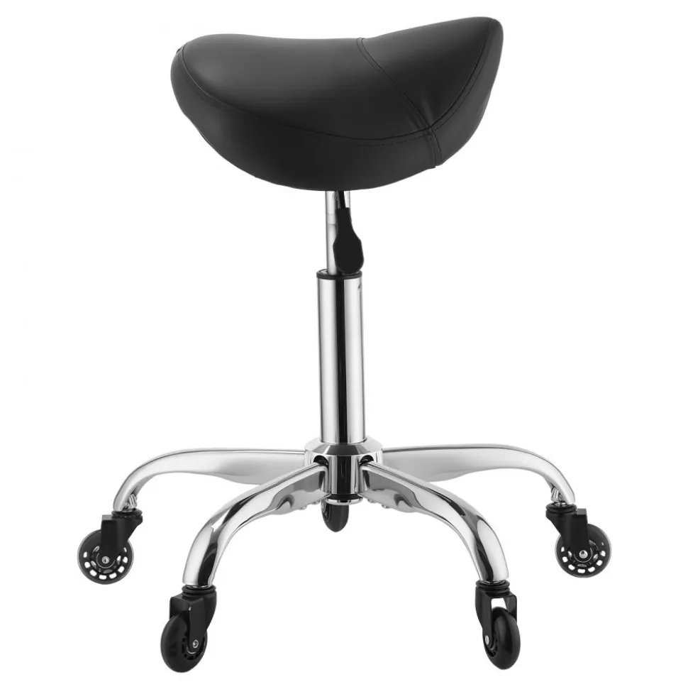 VEVOR Saddle Stool with Wheels, 500 lbs Weight Capacity, Height Adjustable, Quiet Casters, Ergonomic PU Leather Seat, 360° Swivel Saddle Stool Rolling Chair for Salon, Spa, Bar, Home, Medical, Black