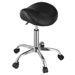 VEVOR Saddle Stool with Wheels, 450 LBS Weight Capacity Ergonomic Rolling Stool, Height Adjustable Thickened PU Leather Swivel Saddle Chair for Salon, Spa, Massage, Tattoo, Clinic, Black