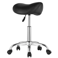 VEVOR Saddle Stool with Wheels, 450 LBS Weight Capacity Ergonomic Rolling Stool, Height Adjustable Thickened PU Leather Swivel Saddle Chair for Salon, Spa, Massage, Tattoo, Clinic, Black