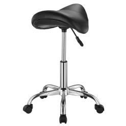 VEVOR Saddle Stool with Wheels, 450 LBS Weight Capacity Ergonomic Rolling Stool, Height Adjustable Thickened PU Leather Swivel Saddle Chair for Salon, Spa, Massage, Tattoo, Clinic, Black