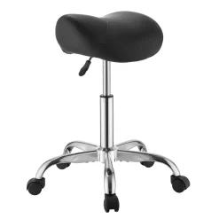 VEVOR Saddle Stool with Wheels, 500 lbs Weight Capacity, Height Adjustable, Ergonomic PU Leather Seat, 360° Swivel Saddle Stool Rolling Chair for Salon, Spa, Bar, Home, Medical, and Massage, Black