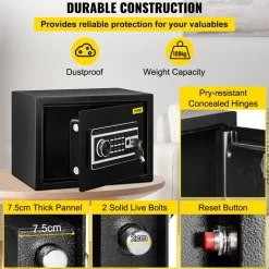 VEVOR Safe Box, 0.8 CU.FT Fingerprint Safe Box for Money with 2 Keys & Digital Keypad, Q235 Steel Safe Box for Storing Cash, Jewelry, Pistols, Documents, Watches in Home & Office & Hotel