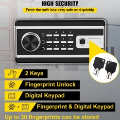 VEVOR Safe Box, 2.1 CU.FT Fingerprint Safe Box for Money with 2 Keys & Digital Keypad, Q235 Steel Safe Box for Storing Cash, Jewelry, Pistols, Documents, Watches in Home & Office & Hotel
