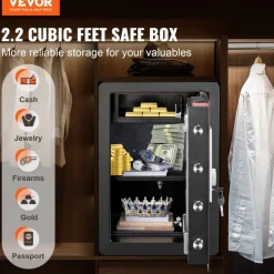 VEVOR Safe, 2.2 Cubic Feet Home Safe, Steel Security Safe with Fingerprint, Digital Keypad and 2 Keys, Cabinet Safe with Large Fire-proof Bag, Protect Cash, Gold, Jewelry, Documents, 15.8x13x23.6 inch