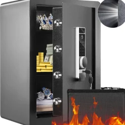 VEVOR Safe, 2.2 Cubic Feet Home Safe, Steel Security Safe with Fingerprint, Digital Keypad and 2 Keys, Cabinet Safe with Large Fire-proof Bag, Protect Cash, Gold, Jewelry, Documents, 15.8x13x23.6 inch