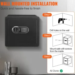 VEVOR Safe, 1.2 Cubic Feet Home Safe, Steel Security Safe with Digital Keypad and 2 Keys, Cabinet Safe with Fire-proof Bag, Protect Cash, Gold, Jewelry, Documents for Home, Hotel, 15.8x11.8x13.8 inche