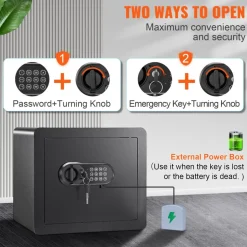 VEVOR Safe, 1.2 Cubic Feet Home Safe, Steel Security Safe with Digital Keypad and 2 Keys, Cabinet Safe with Fire-proof Bag, Protect Cash, Gold, Jewelry, Documents for Home, Hotel, 15.8x11.8x13.8 inche