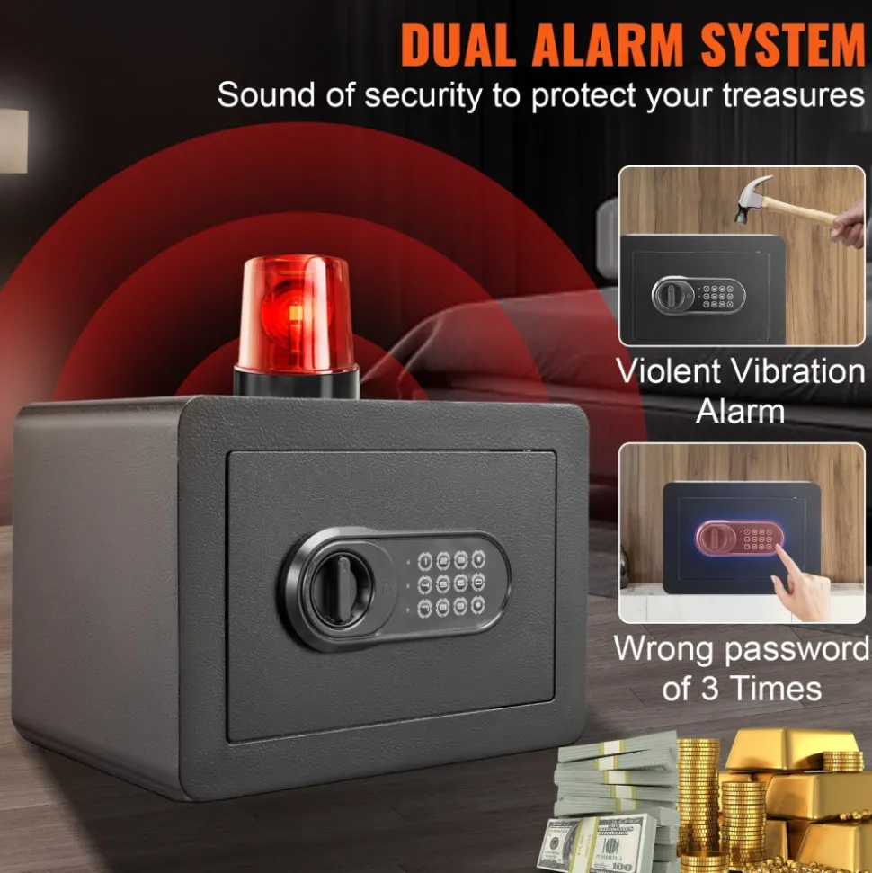 VEVOR Safe, 0.5 Cubic Feet Home Safe, Steel Security Safe with Digital Keypad and 2 Keys, Wall-Mounted Cabinet Safe Protect Cash, Gold, Jewelry, Documents for Home, Hotel, 13.8 x 9.8 x 9.8 inches