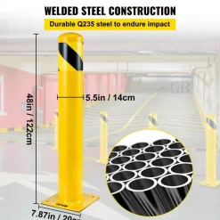VEVOR Safety Bollard, 48 Inch Height Bollard Post, 5.5 Inch Diameter Steel Pipe Safety Bollard Post, Yellow Steel Bollard, Steel Safety Bollard with 8 Anchor Bolts, Perfect for Traffic-Sensitive Area