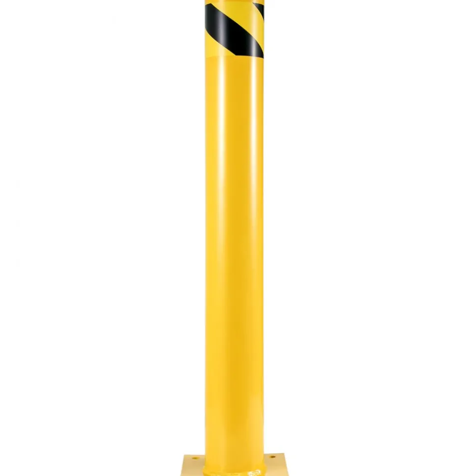 VEVOR Safety Bollard, 48 Inch Height Bollard Post, 5.5 Inch Diameter Steel Pipe Safety Bollard Post, Yellow Steel Bollard, Steel Safety Bollard with 8 Anchor Bolts, Perfect for Traffic-Sensitive Area