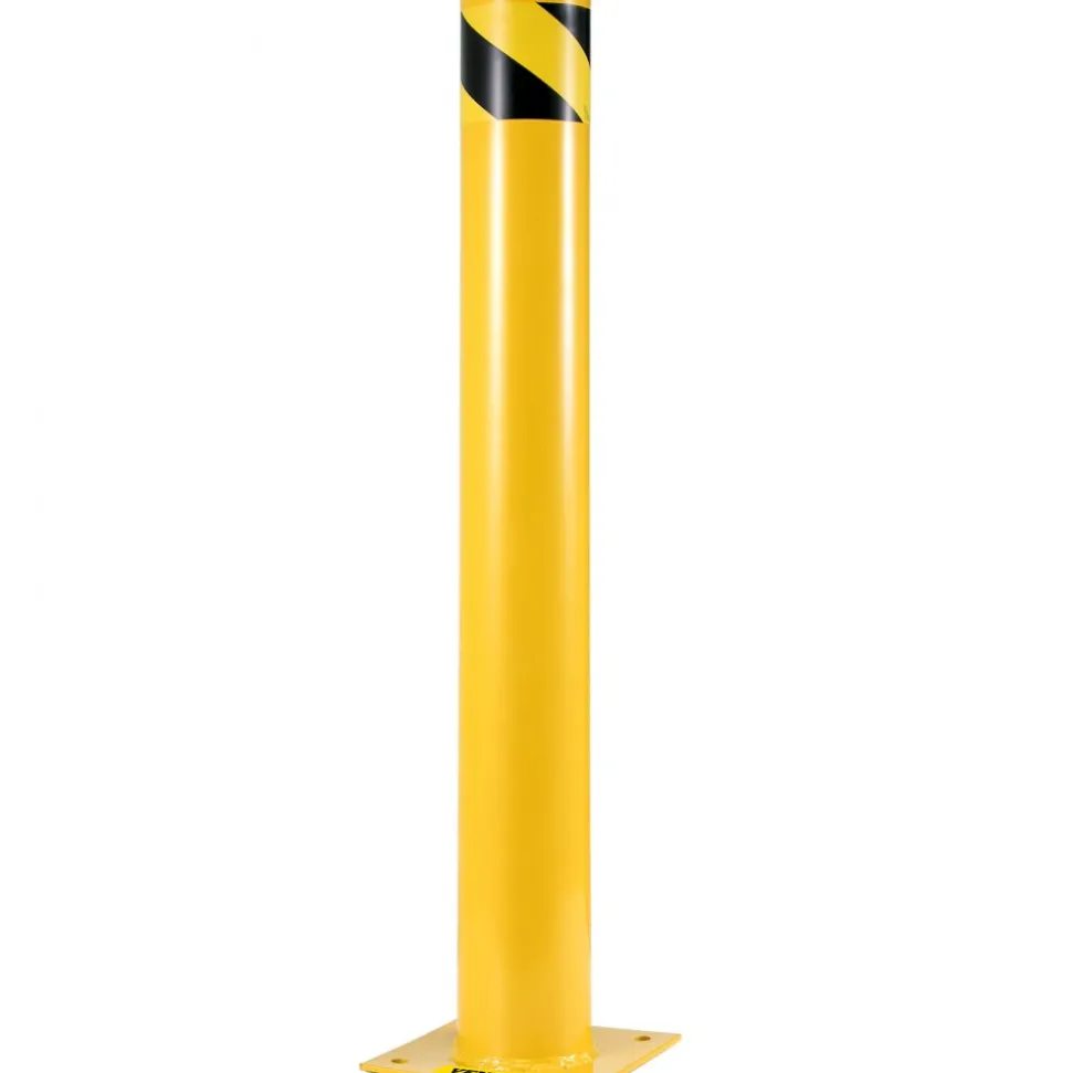 VEVOR Safety Bollard, 48 Inch Height Bollard Post, 5.5 Inch Diameter Steel Pipe Safety Bollard Post, Yellow Steel Bollard, Steel Safety Bollard with 8 Anchor Bolts, Perfect for Traffic-Sensitive Area