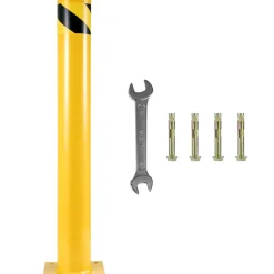 VEVOR Safety Bollard, 48 Inch Height Bollard Post, 5.5 Inch Diameter Steel Pipe Safety Bollard Post, Yellow Steel Bollard, Steel Safety Bollard with 8 Anchor Bolts, Perfect for Traffic-Sensitive Area