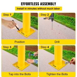 VEVOR Safety Bollard, 48 Inch Height Bollard Post, 5.5 Inch Diameter Steel Pipe Safety Bollard Post, Yellow Steel Bollard, Steel Safety Bollard with 8 Anchor Bolts, Perfect for Traffic-Sensitive Area