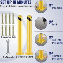 VEVOR Safety Bollard, 42 Inch Height Bollard Post, 5.5 Inch Diameter Steel Pipe Safety Bollard Post, Yellow Steel Bollard, Steel Safety Bollard with 8 Anchor Bolts, Perfect for Traffic-Sensitive Area