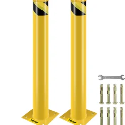 VEVOR Safety Bollard, 42 Inch Height Bollard Post, 5.5 Inch Diameter Steel Pipe Safety Bollard Post, Yellow Steel Bollard, Steel Safety Bollard with 8 Anchor Bolts, Perfect for Traffic-Sensitive Area