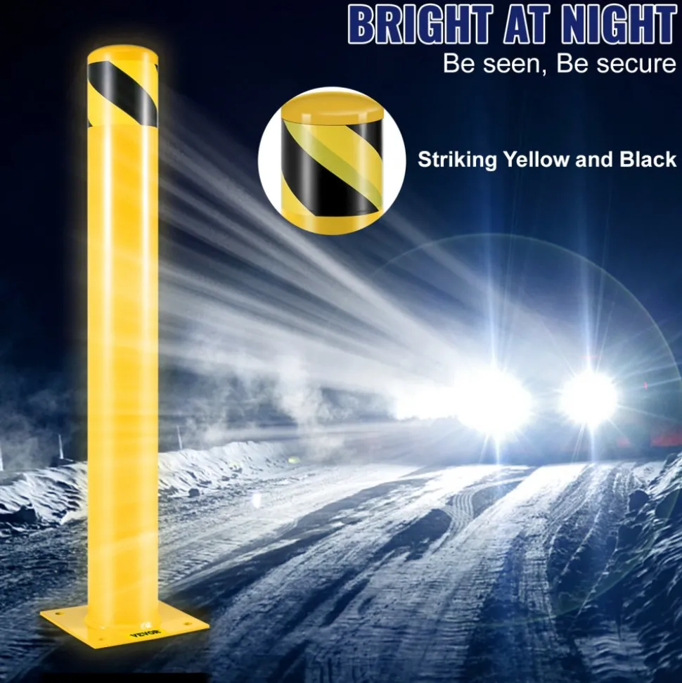 VEVOR Safety Bollard, 42 Inch Height Bollard Post, 5.5 Inch Diameter Steel Pipe Safety Bollard Post, Yellow Steel Bollard, Steel Safety Bollard with 8 Anchor Bolts, Perfect for Traffic-Sensitive Area