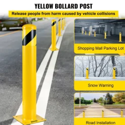 VEVOR Safety Bollard, 36 Inch Height Bollard Post, 5.5 Inch Diameter Steel Pipe Safety Bollard Post, Yellow Steel Bollard, Steel Safety Bollard with 8 Anchor Bolts, Perfect for Traffic-Sensitive Area
