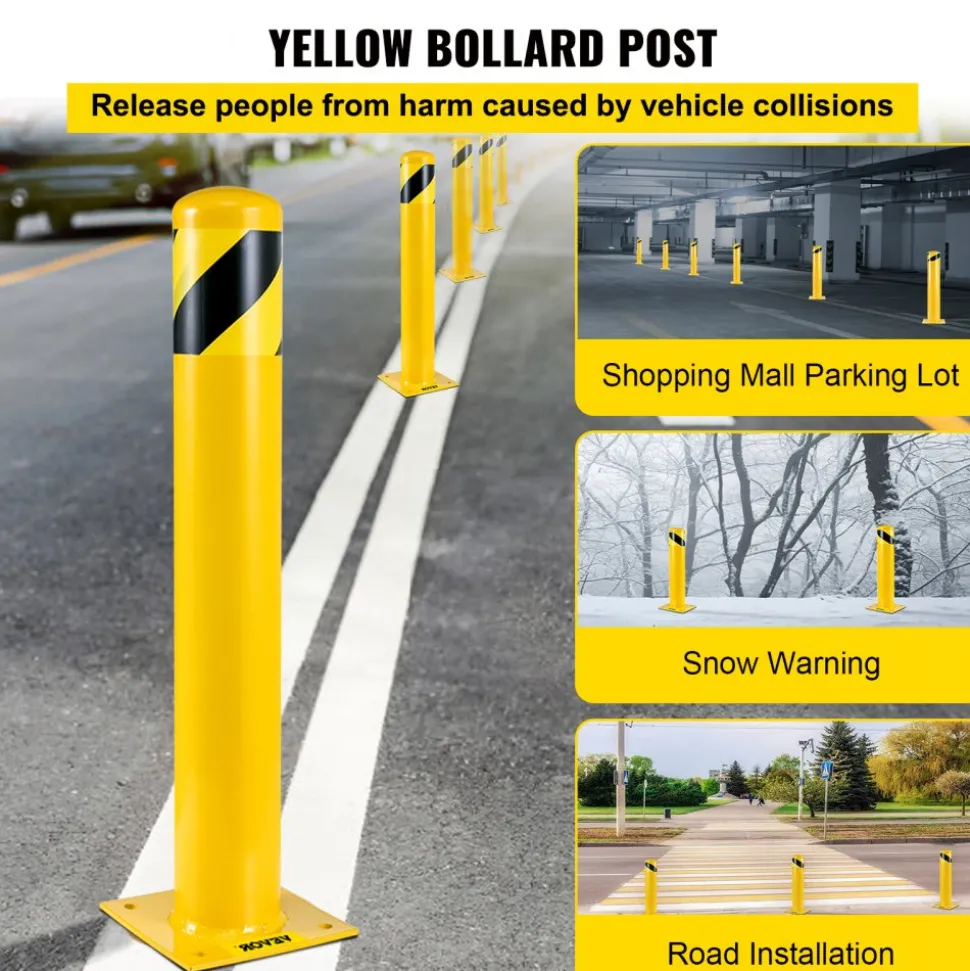 VEVOR Safety Bollard, 36 Inch Height Bollard Post, 5.5 Inch Diameter Steel Pipe Safety Bollard Post, Yellow Steel Bollard, Steel Safety Bollard with 8 Anchor Bolts, Perfect for Traffic-Sensitive Area