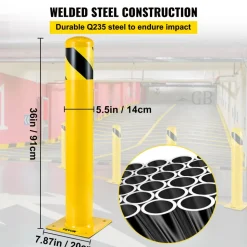 VEVOR Safety Bollard, 36 Inch Height Bollard Post, 5.5 Inch Diameter Steel Pipe Safety Bollard Post, Yellow Steel Bollard, Steel Safety Bollard with 8 Anchor Bolts, Perfect for Traffic-Sensitive Area