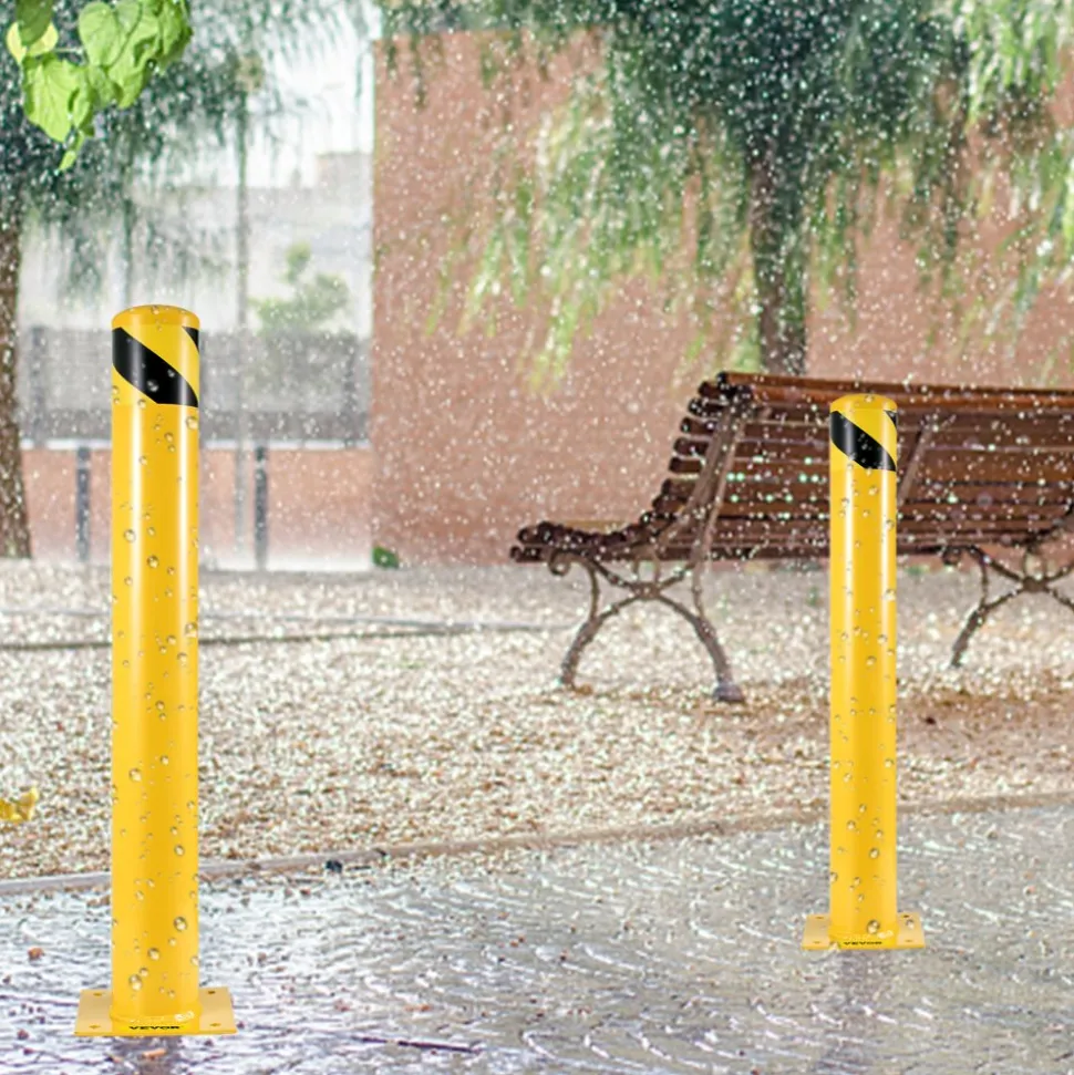 VEVOR Safety Bollard, 36 Inch Height Bollard Post, 5.5 Inch Diameter Steel Pipe Safety Bollard Post, Yellow Steel Bollard, Steel Safety Bollard with 8 Anchor Bolts, Perfect for Traffic-Sensitive Area