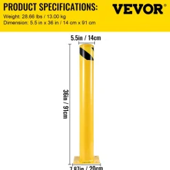 VEVOR Safety Bollard, 36 Inch Height Bollard Post, 5.5 Inch Diameter Steel Pipe Safety Bollard Post, Yellow Steel Bollard, Steel Safety Bollard with 8 Anchor Bolts, Perfect for Traffic-Sensitive Area