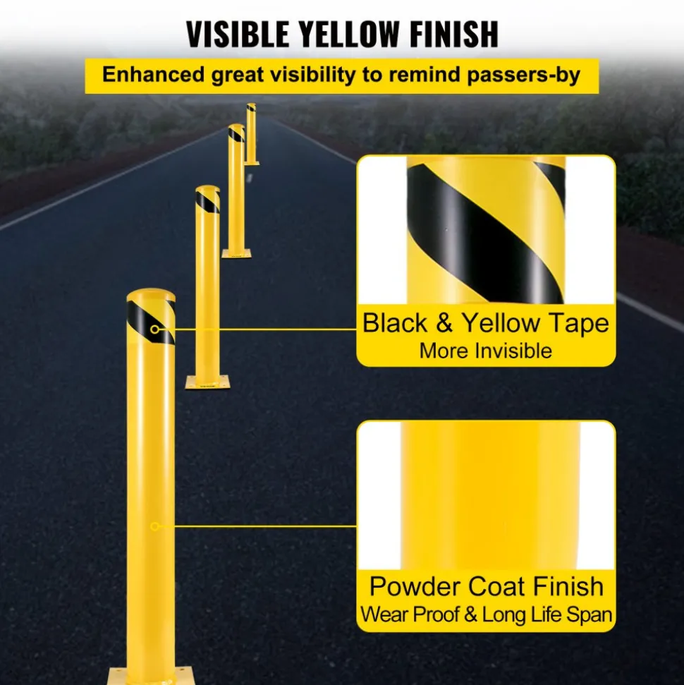 VEVOR Safety Bollard, 36 Inch Height Bollard Post, 5.5 Inch Diameter Steel Pipe Safety Bollard Post, Yellow Steel Bollard, Steel Safety Bollard with 8 Anchor Bolts, Perfect for Traffic-Sensitive Area