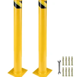 VEVOR Safety Bollard, 36 Inch Height Bollard Post, 5.5 Inch Diameter Steel Pipe Safety Bollard Post, Yellow Steel Bollard, Steel Safety Bollard with 8 Anchor Bolts, Perfect for Traffic-Sensitive Area