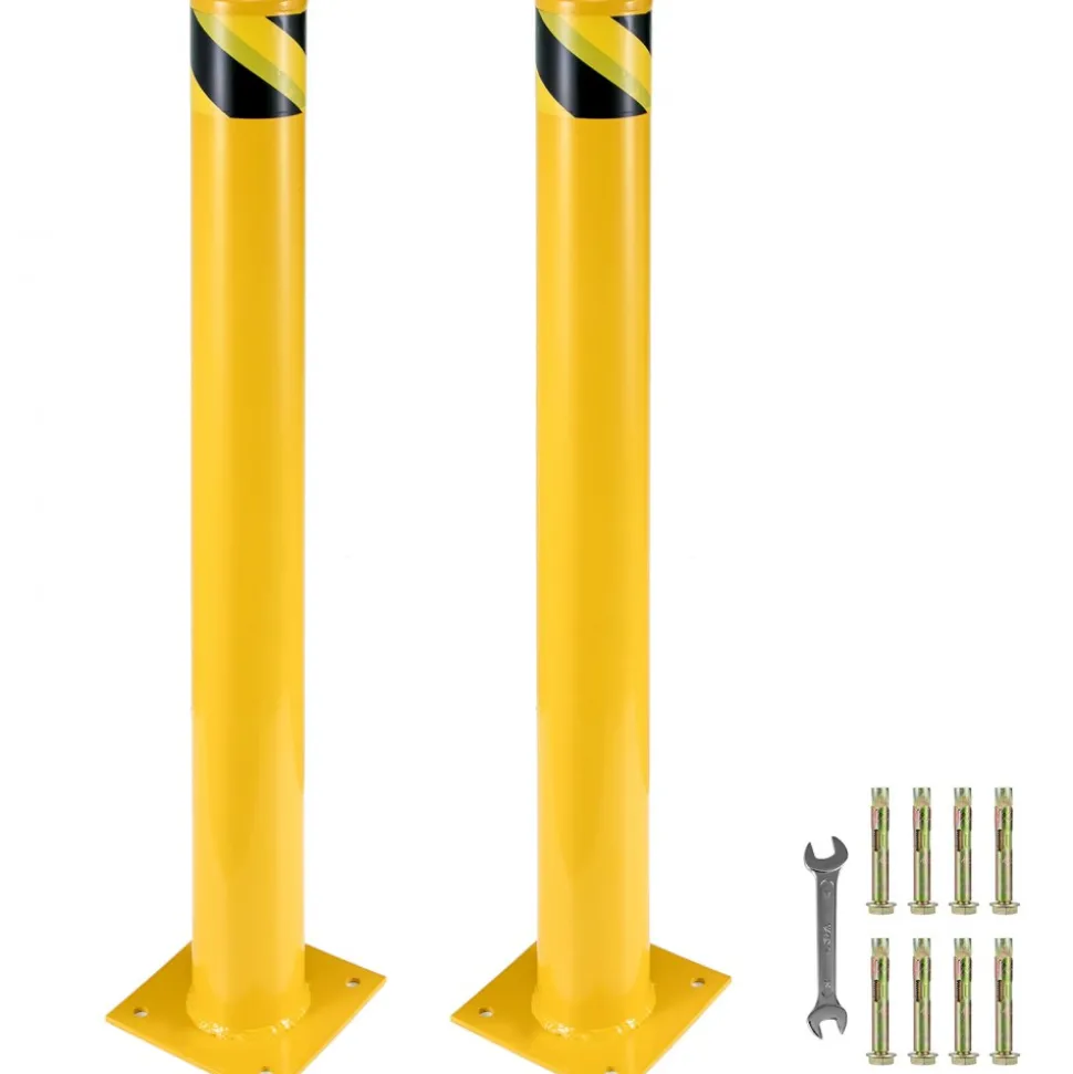 VEVOR Safety Bollard, 36 Inch Height Bollard Post, 5.5 Inch Diameter Steel Pipe Safety Bollard Post, Yellow Steel Bollard, Steel Safety Bollard with 8 Anchor Bolts, Perfect for Traffic-Sensitive Area
