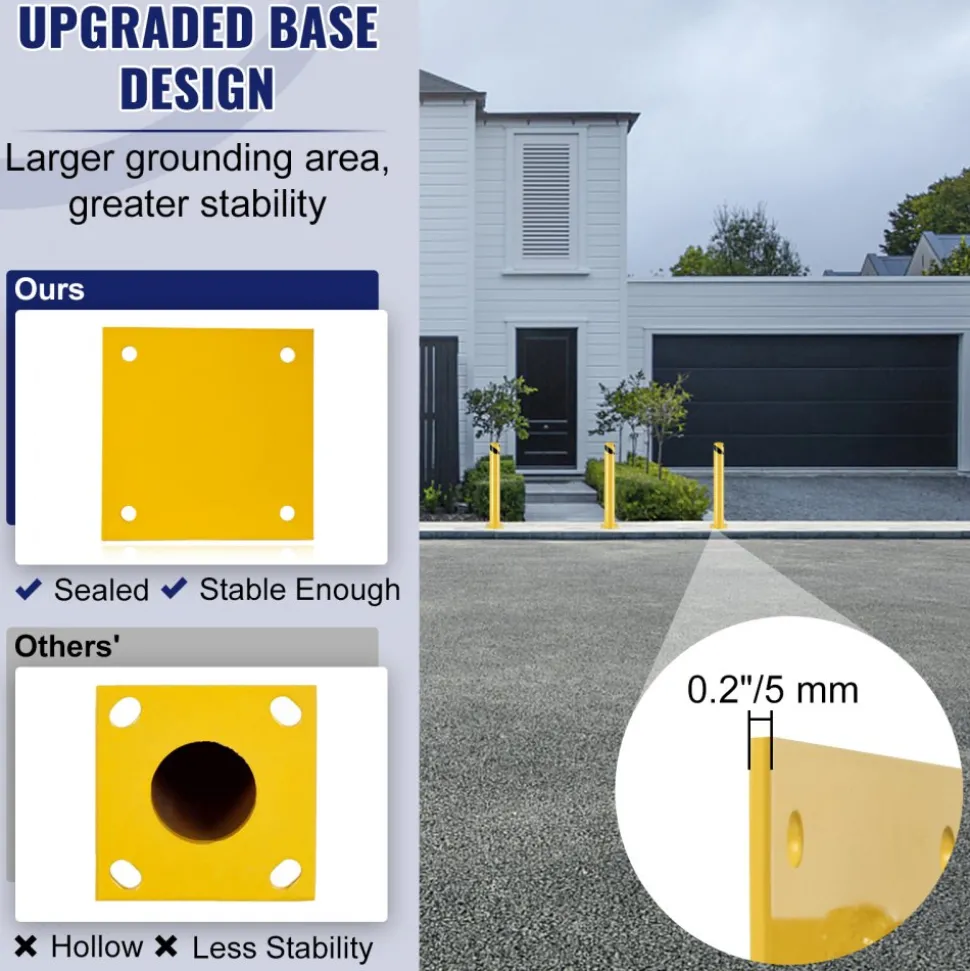 VEVOR Safety Bollard, 42 Inch Height Bollard Post, 4.5 Inch Diameter Steel Pipe Safety Bollard Post, Yellow Steel Bollard, Steel Safety Bollard with 8 Anchor Bolts, Perfect for Traffic-Sensitive Area