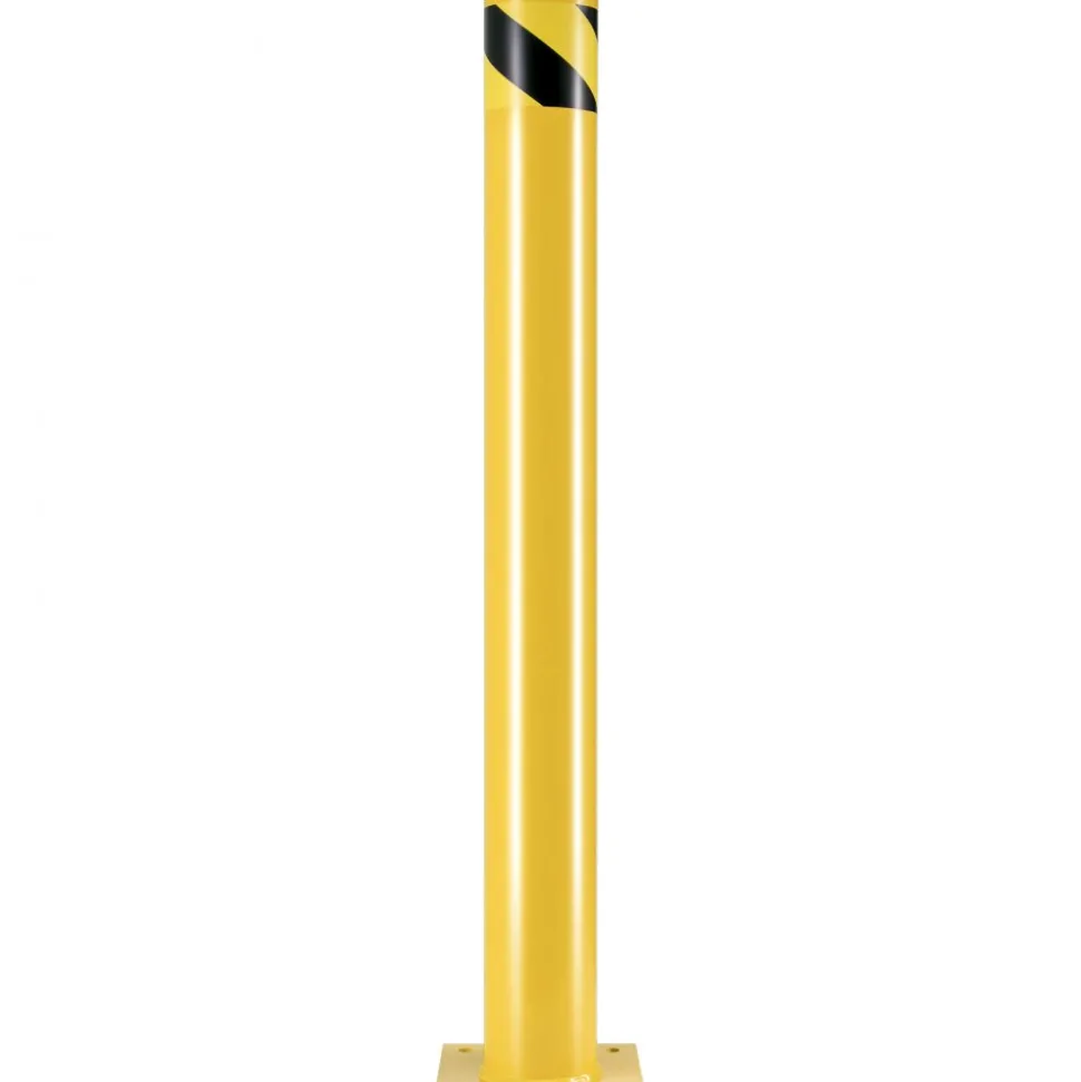 VEVOR Safety Bollard, 42 Inch Height Bollard Post, 4.5 Inch Diameter Steel Pipe Safety Bollard Post, Yellow Steel Bollard, Steel Safety Bollard with 8 Anchor Bolts, Perfect for Traffic-Sensitive Area
