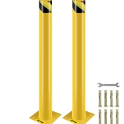 VEVOR Safety Bollard, 42 Inch Height Bollard Post, 4.5 Inch Diameter Steel Pipe Safety Bollard Post, Yellow Steel Bollard, Steel Safety Bollard with 8 Anchor Bolts, Perfect for Traffic-Sensitive Area