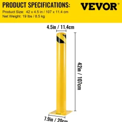 VEVOR Safety Bollard 42"x4.5" Safety Barrier Bollard 4-1/2" OD 42" Height Yellow Powder Coat Pipe Steel Safety Barrier with 4 Free Anchor Bolts for Traffic-Sensitive Area