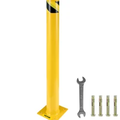 VEVOR Safety Bollard 42"x4.5" Safety Barrier Bollard 4-1/2" OD 42" Height Yellow Powder Coat Pipe Steel Safety Barrier with 4 Free Anchor Bolts for Traffic-Sensitive Area