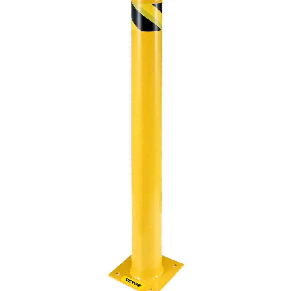 VEVOR Safety Bollard 42"x4.5" Safety Barrier Bollard 4-1/2" OD 42" Height Yellow Powder Coat Pipe Steel Safety Barrier with 4 Free Anchor Bolts for Traffic-Sensitive Area