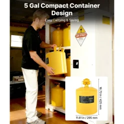 VEVOR Safety Can, 5 Gallon Type I Yellow Safety Can for Diesel with Stainless Steel Flame Arrester, Self-Closing Lid, and PE Funnel, Carbon Steel Flammable Storage Container with Ergonomic Handle