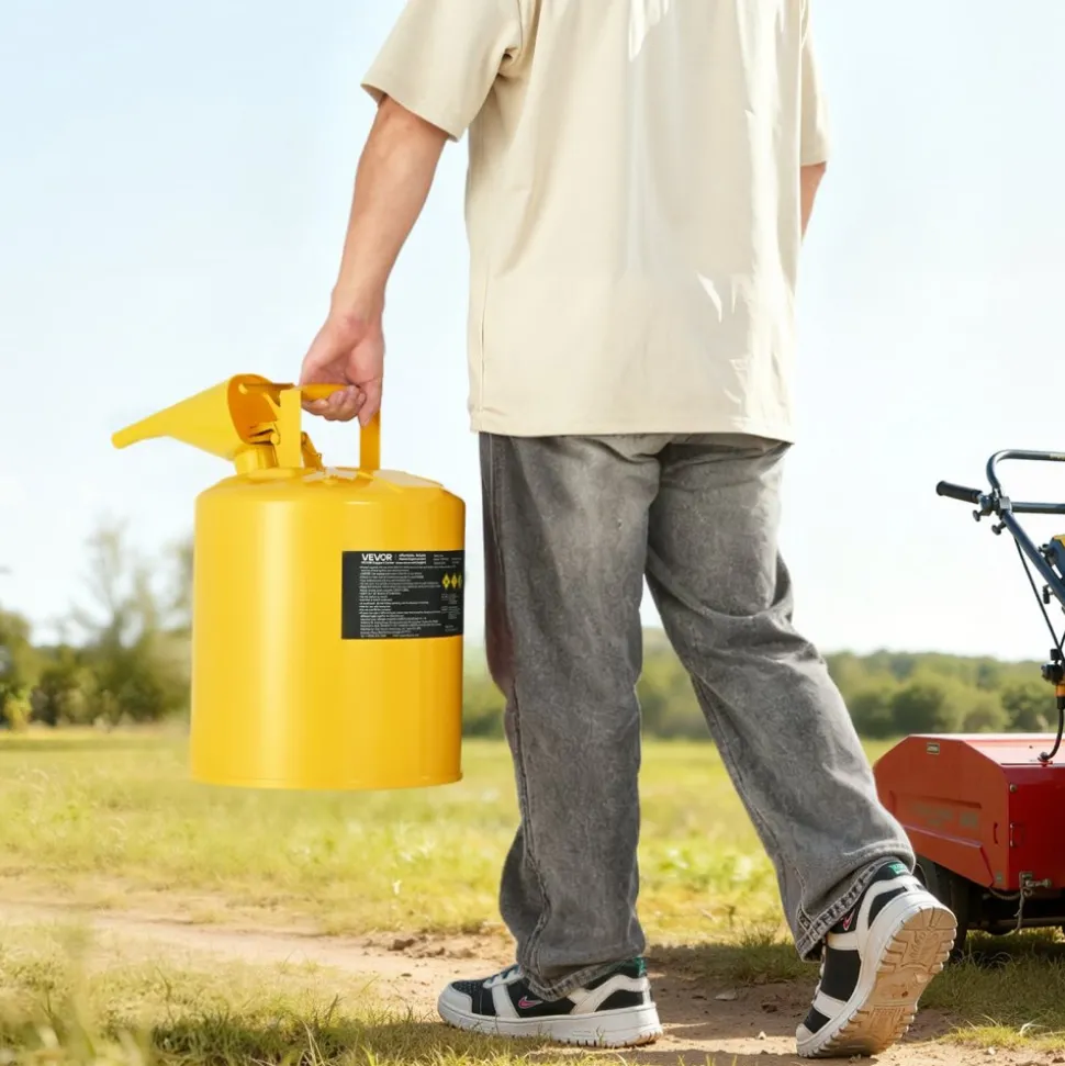 VEVOR Safety Can, 5 Gallon Type I Yellow Safety Can for Diesel with Stainless Steel Flame Arrester, Self-Closing Lid, and PE Funnel, Carbon Steel Flammable Storage Container with Ergonomic Handle