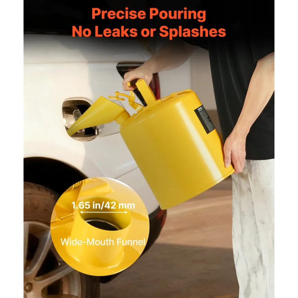 VEVOR Safety Can, 5 Gallon Type I Yellow Safety Can for Diesel with Stainless Steel Flame Arrester, Self-Closing Lid, and PE Funnel, Carbon Steel Flammable Storage Container with Ergonomic Handle
