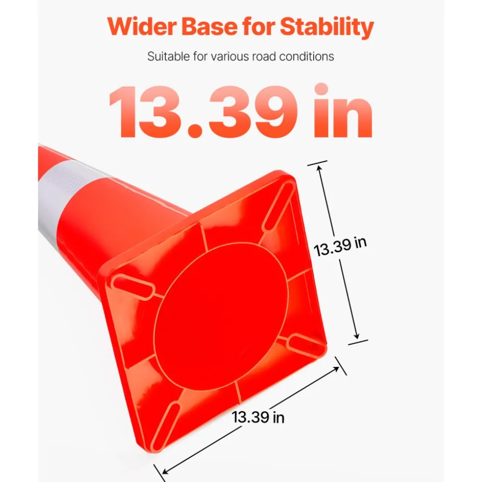VEVOR Safety Cones, 28 in/73 cm Height, 12 PCS PVC Orange Traffic Cone with 2 Reflective Collars and Weighted Base, Used for Traffic Control, Driveway Road Parking and School Improvement