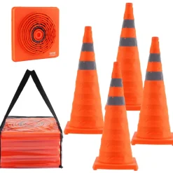 VEVOR Safety Cones, 4 Pack 28 inch Collapsible Traffic Cones, Construction Cones with Reflective Collars, Wide Base and A Storage Bag, for Traffic Control, Driving Training, Parking Lots