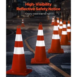 VEVOR Safety Cones, 10PCS 28" Traffic Cones, PVC Orange Construction Cones, 2 Reflective Collars Traffic Cones with Weighted Base and Hand-Held Ring Used for Traffic Control, Driveway Road Parking
